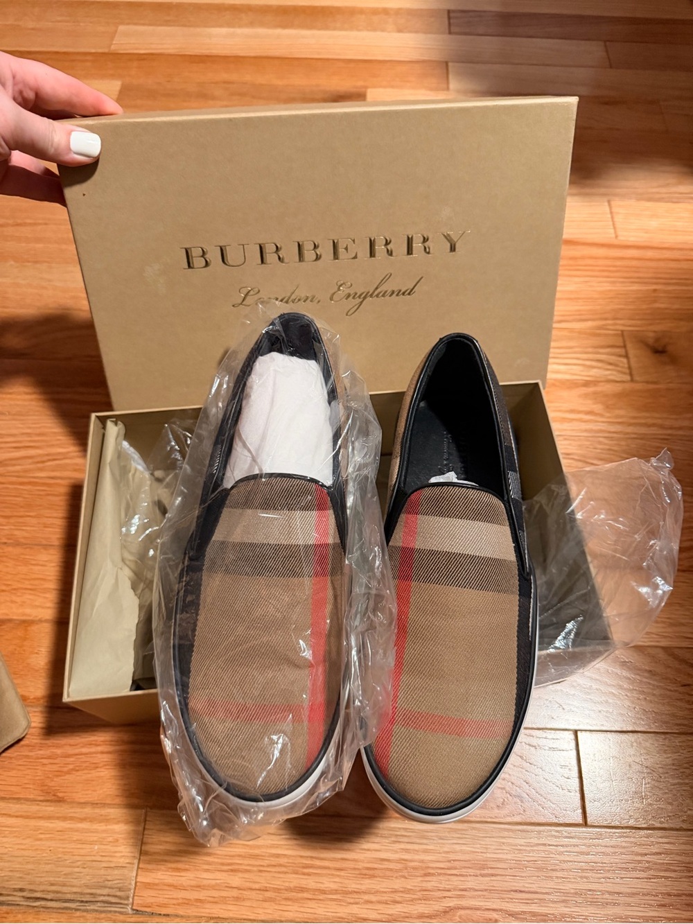 Burberry Brown Check Slip-On Sneakers